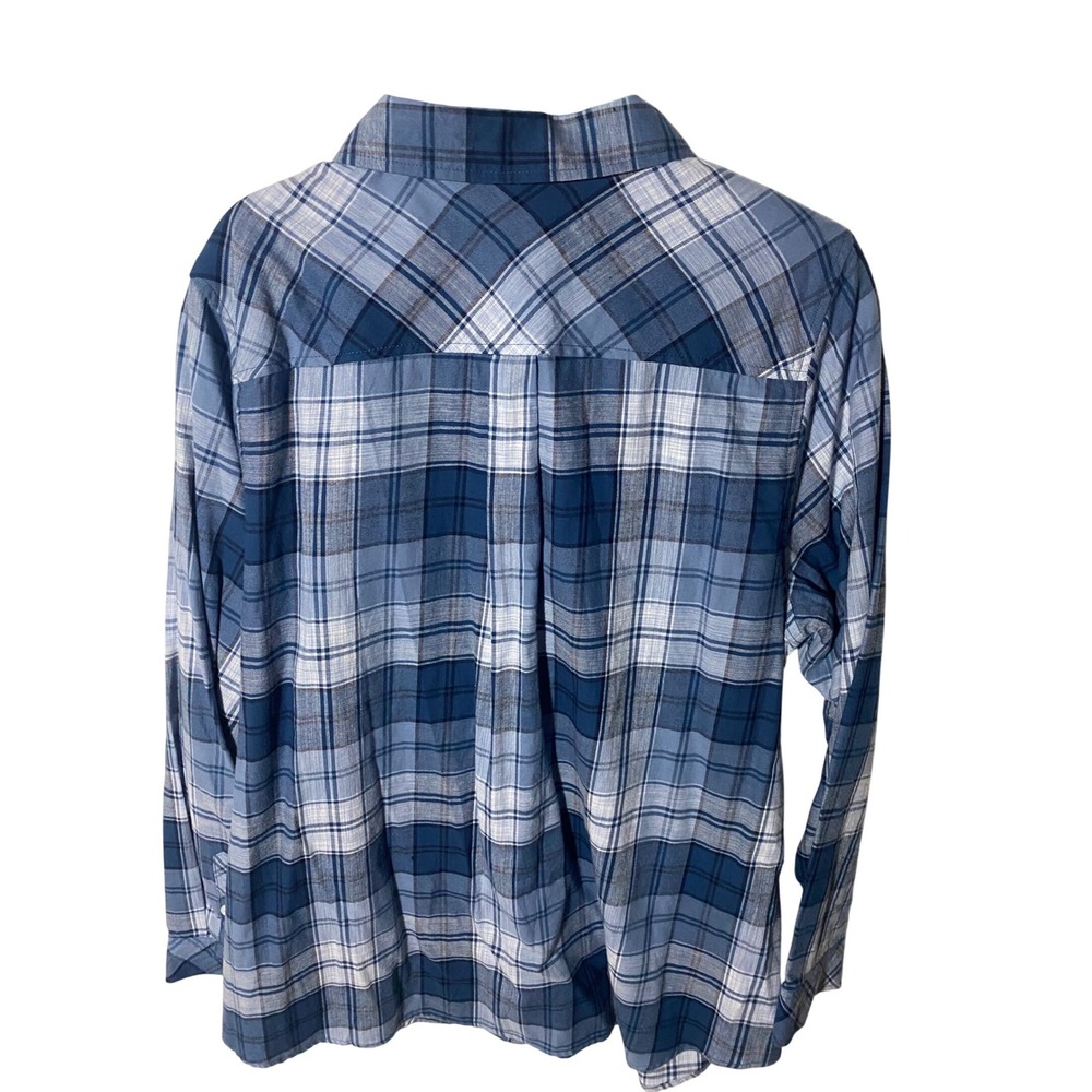 Croft & Barrow Blue Plaid Button Down Shirt Womens Plus 1X Long Sleeve Pocket - Picture 2 of 8
